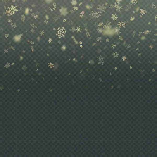 Vánoční Sníh Padající Sněhové Vločky Průhledném Pozadí Vektorová Ilustrace — Stockový vektor