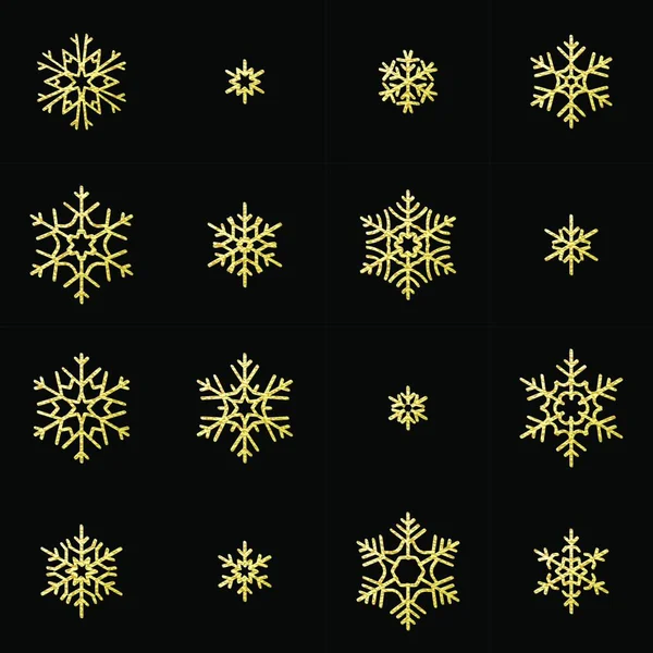 Ensemble Flocons Neige Vectoriels Noël Sur Fond Noir — Image vectorielle