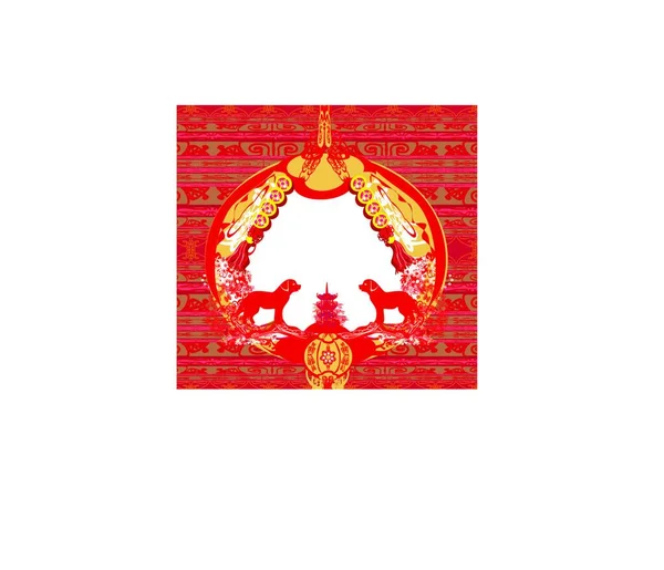 Китайская Новогодняя Открытка Золотым Петухом Красной Лентой — стоковый вектор