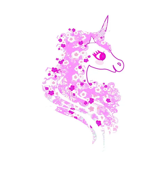 Unicorn Lucu Dengan Surai Merah Muda Gambar Vektor - Stok Vektor