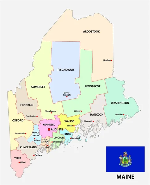 Maine Mappa Vettoriale Amministrativa Politica Con Bandiera — Vettoriale Stock