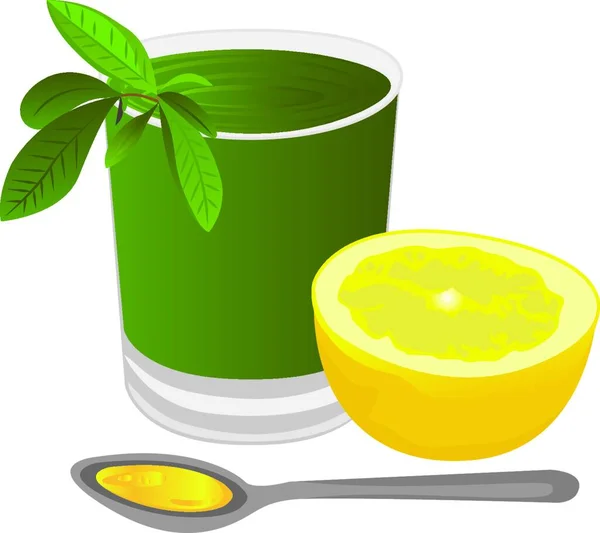 Ein Glas Tee Mit Einer Zitrone Honig Und Einem Tee — Stockvektor