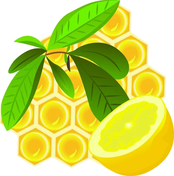 Brunch Med Citron Och Honeycomb Vektor Illustration Vit Bakgrund Isolerad — Stock vektor