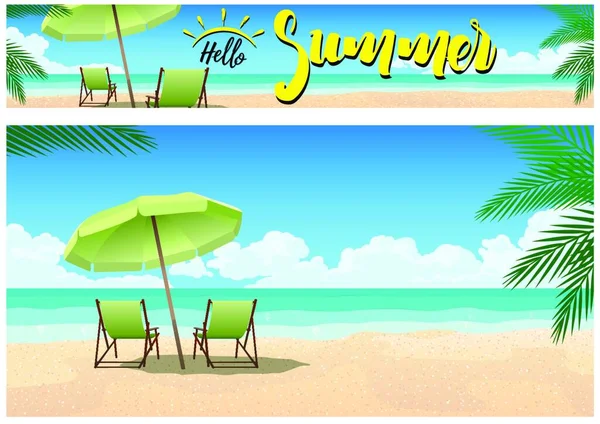 Summer Paradise Beach Background Banner Illustrated Composition Tropical Coast Vector — Stock Vector