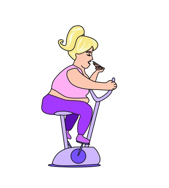 Şişman Kız Evde Bisiklet Egzersizi Yapıyor — Stok Vektör