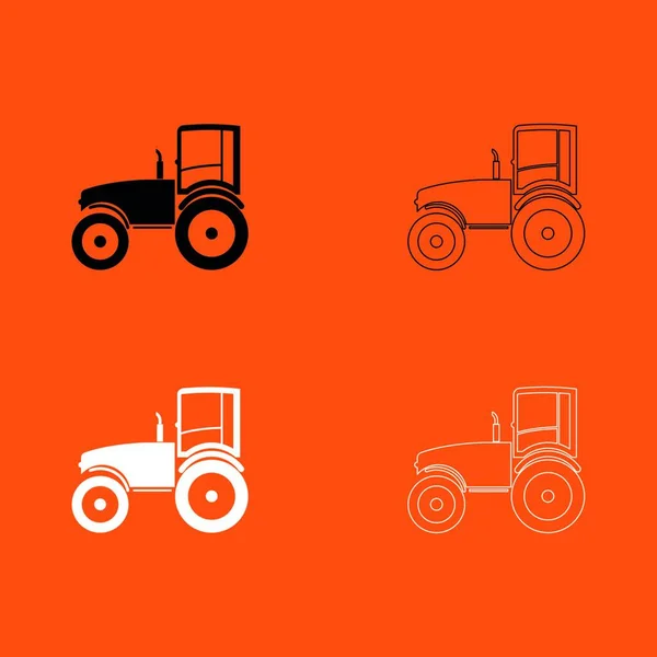 Tractor Icono Conjunto Blanco Negro — Vector de stock