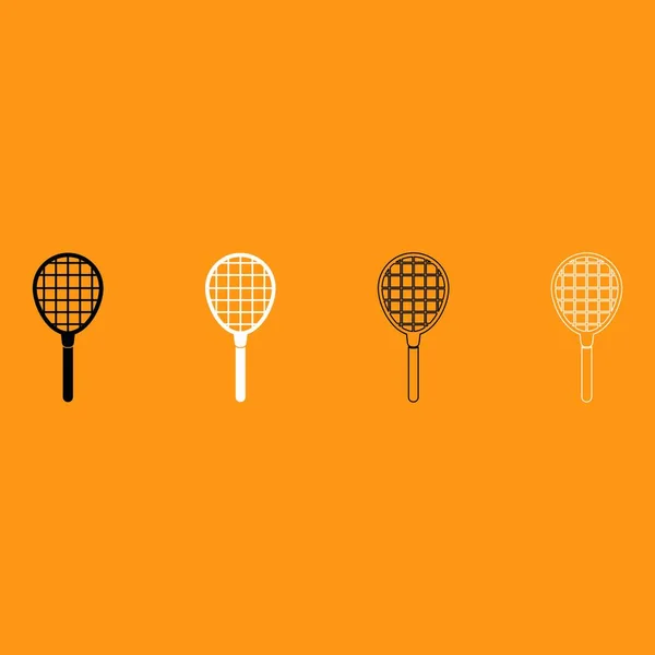 Racchetta Tennis Impostato Icona Bianco Nero — Vettoriale Stock