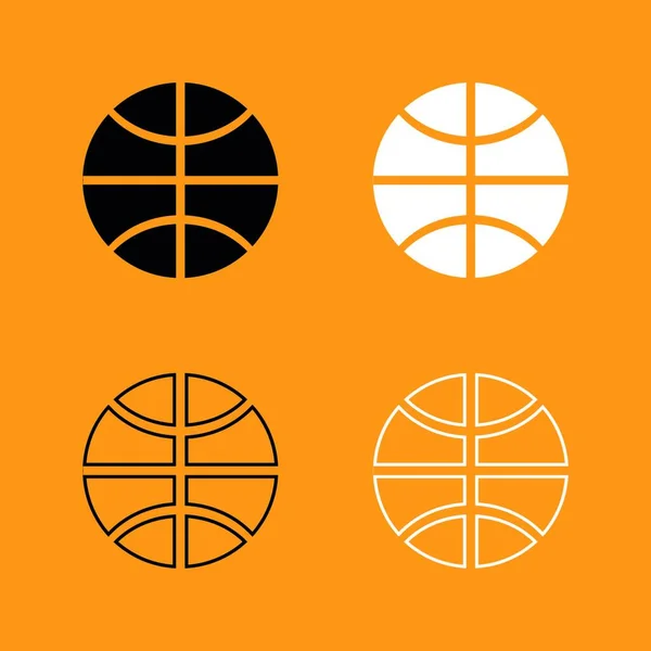Basketbol Topu Siyah Beyaz Icon Set — Stok Vektör