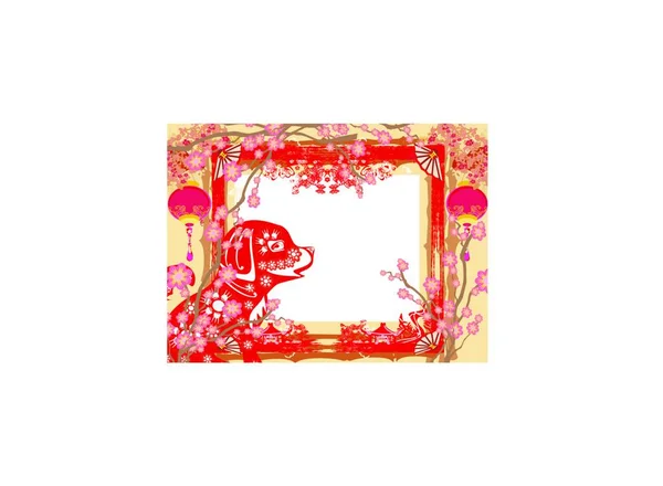 Красно Белая Карточка Китайским Новым Годом — стоковый вектор