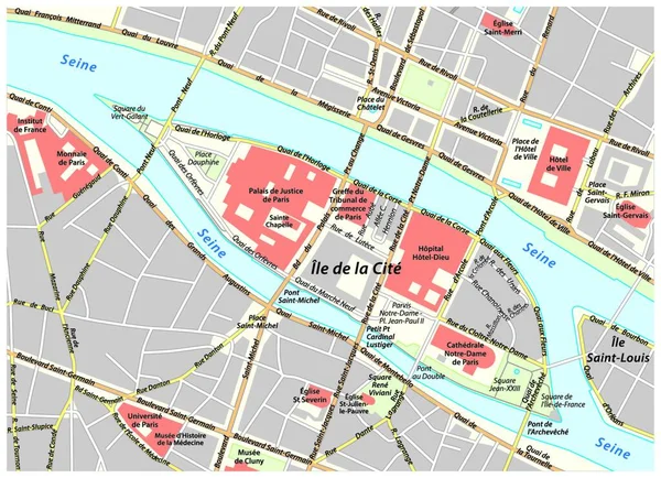 Fransa Paris Teki Ile Cite Nin Vector Caddesi Haritası — Stok Vektör