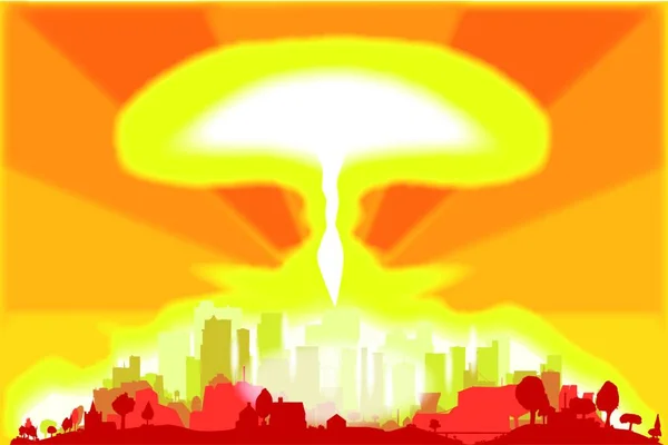 Una Explosión Bomba Hidrógeno Una Ciudad Moderna — Vector de stock