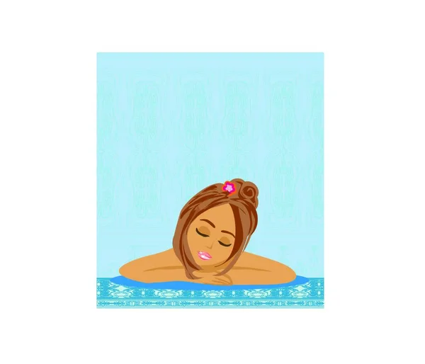 Illustration Woman Swimsuit Towel Her Head — Stock Vector