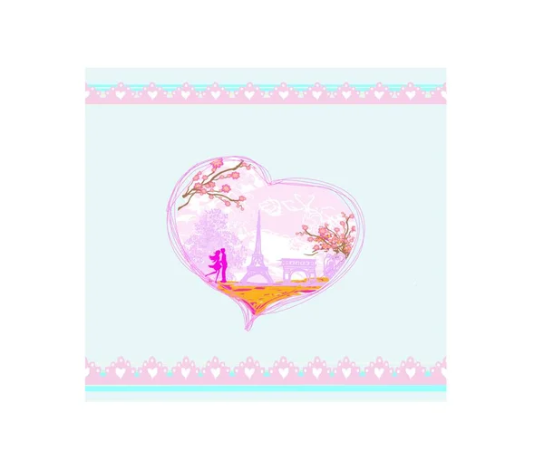 Carte Saint Valentin Avec Coeur Fleurs — Image vectorielle