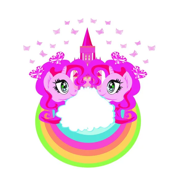虹色の顔とカラフルな目を持つかわいい漫画の猫 — ストックベクタ
