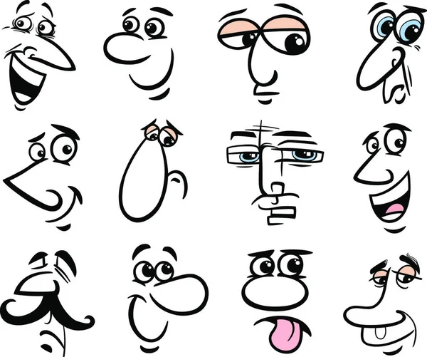 Cartoon People Making Faces Human Emotions Design Elements Zestaw Graficzny — Wektor stockowy