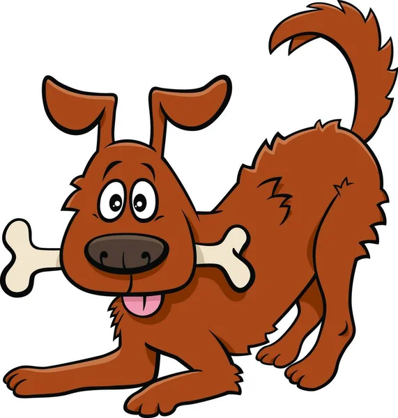 Cartoon Illustration Von Happy Dog Comic Tierfigur Mit Knochen — Stockvektor