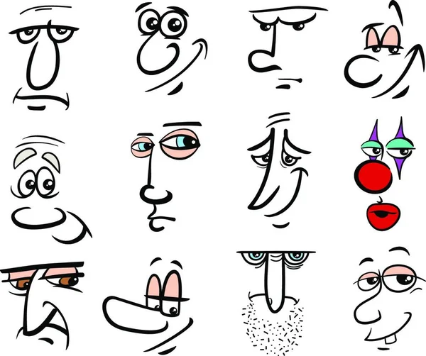 Cartoon Human Faces People Emotions Design Elements Zestaw Graficzny — Wektor stockowy