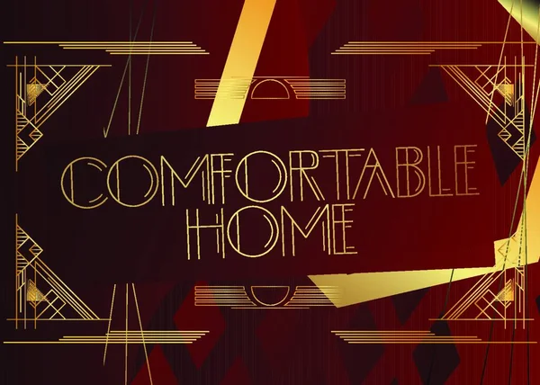 Art Deco Comfortable Home Text Felicitări Decorative Semnați Scrisori Epocă — Vector de stoc