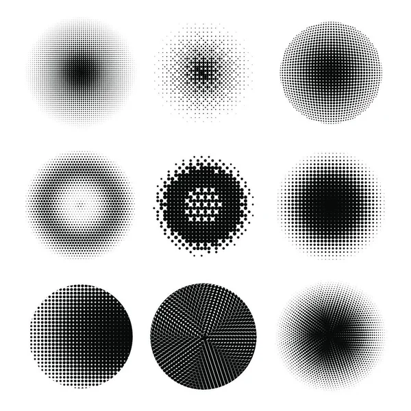 Set Different Halftone Circles Set Dots Dotted Texture White Background — Stock Vector