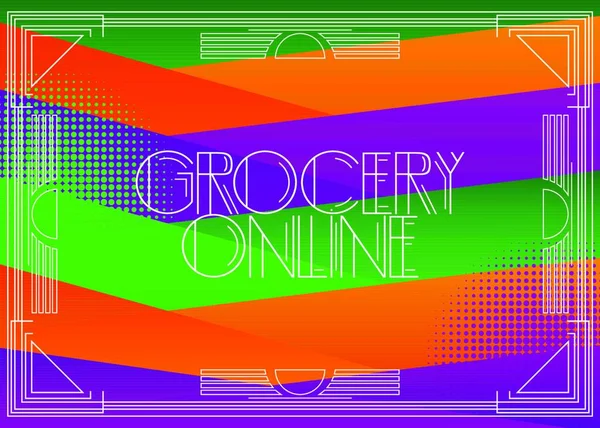 Art Deco Grocery Texto Online Cartão Decorativo Sinal Com Letras —  Vetores de Stock