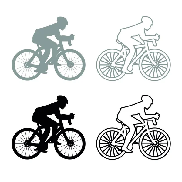 Cyclist Bike Silhouette Icon Set Grey Black Color Illustration Flat — Stock Vector