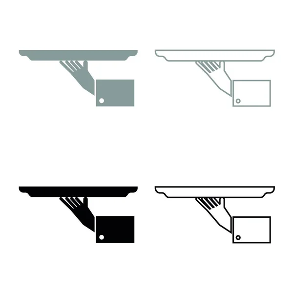 Hand Met Schenkblad Pictogram Set Grijs Zwarte Kleur Overzicht — Stockvector