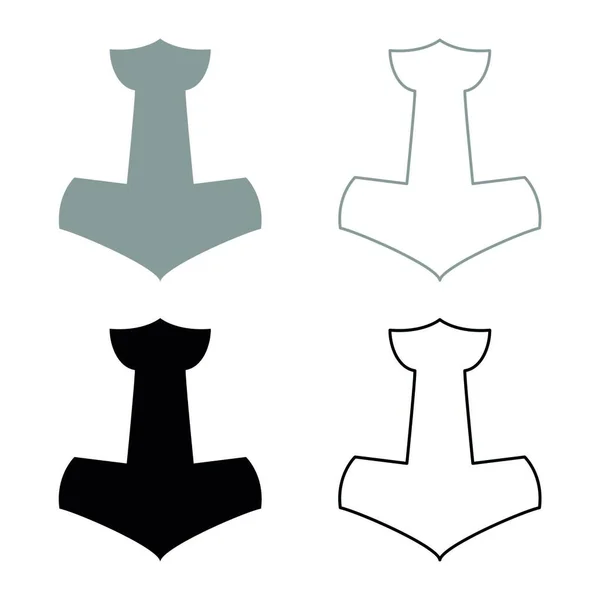 Thor Hammer Mjolnir Icon Set Gris Noir Couleur Vectoriel Illustration — Image vectorielle