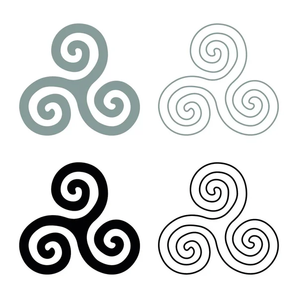Triskelion Triskele Symbol Sign Icon Set Grey Black Color Vector — Archivo Imágenes Vectoriales