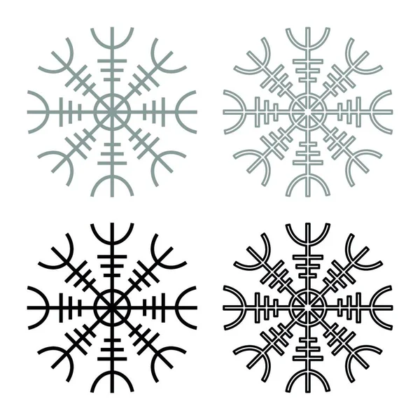 Kormidlo Úcty Aegishjalmur Nebo Egishjalmur Ikona Set Šedá Černá Barva — Stockový vektor
