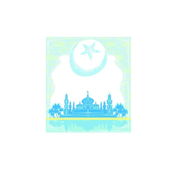 Ramadan Kareem Fundal Siluete Lună Moschee — Vector de stoc