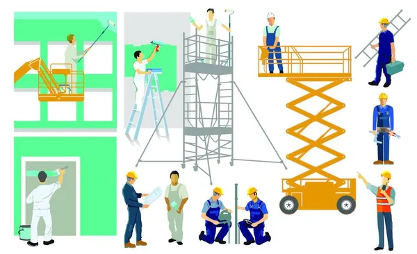 Trabajador Industrial Con Conjunto Diferentes Profesiones — Vector de stock