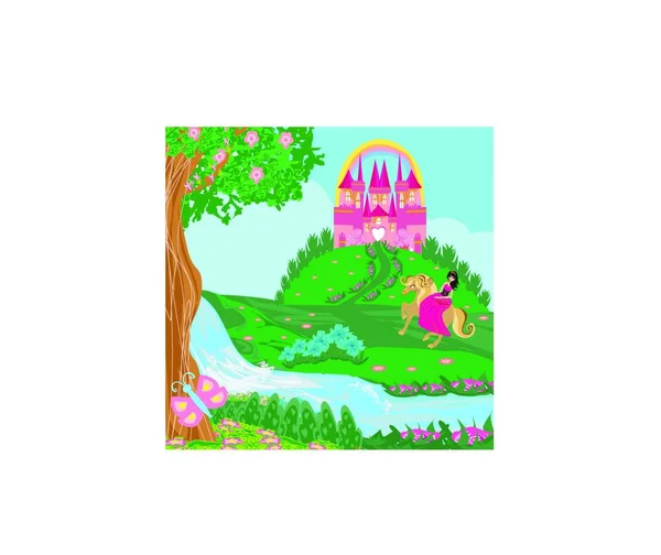 Illustration Einer Märchenlandschaft Mit Einem Haus — Stockvektor