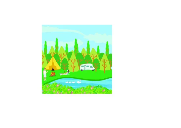 Paysage Vert Avec Arbres Montagnes — Image vectorielle