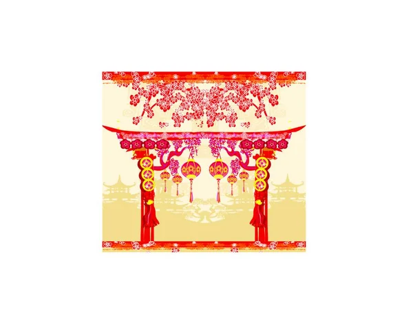 Китайская Новогодняя Открытка Традиционными Японскими Фонарями — стоковый вектор