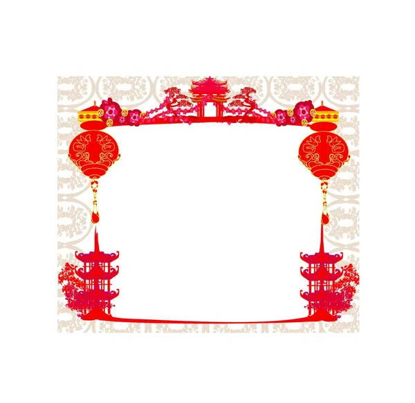 Chinesische Neujahrskarte Mit Rotem Und Weißem Hintergrund — Stockvektor
