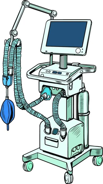 Медицинский Вентилятор Лечение Заболеваний Легких Кома Ретро Векторная Иллюстрация Поп — стоковый вектор