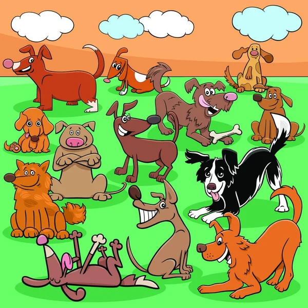 Cartoon Illustration Von Hunden Und Welpen Lustige Tierfiguren Gruppe — Stockvektor