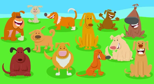 Zeichentrick Illustration Von Hunden Und Welpen Tierfiguren Gruppe Freien — Stockvektor