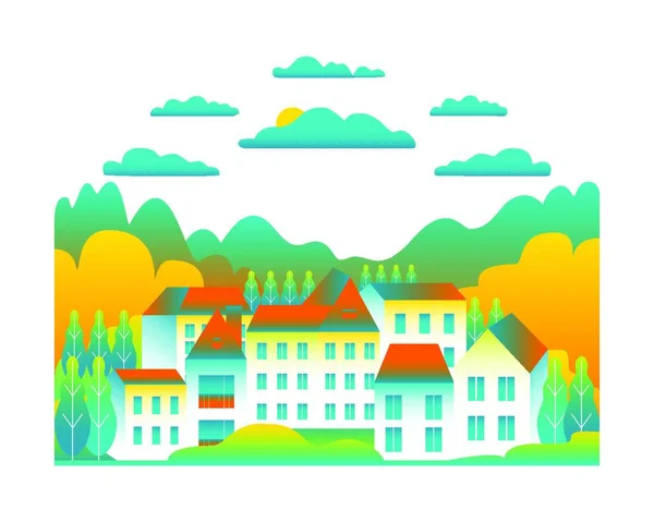 Paisaje Urbano Aislado Sobre Fondo Blanco Iconos Diseño Estilo Plano — Vector de stock