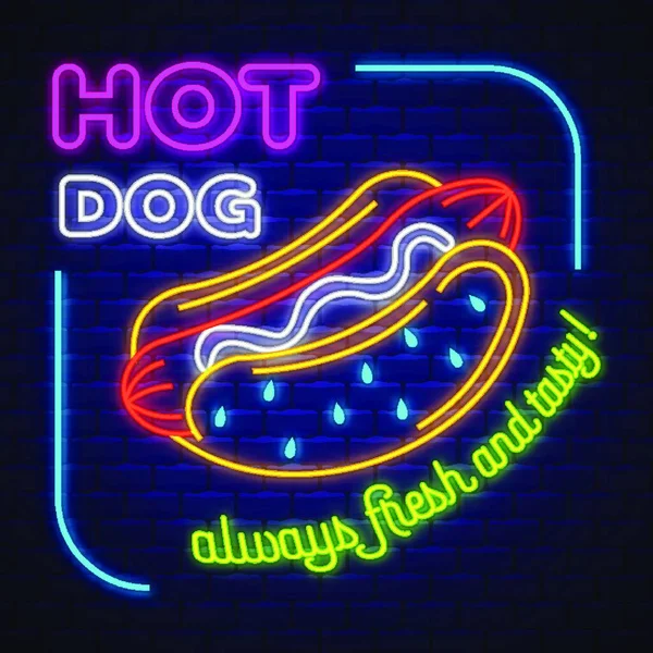 Hot Dog Neon Sign Vector Hot Dog Neon Tecken Tegel — Stock vektor