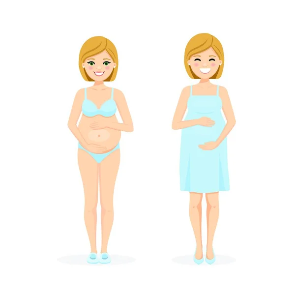Όμορφη Έγκυος Γυναίκα Εσώρουχα Και Φόρεμα Απομονωμένη Διανυσματική Απεικόνιση — Διανυσματικό Αρχείο