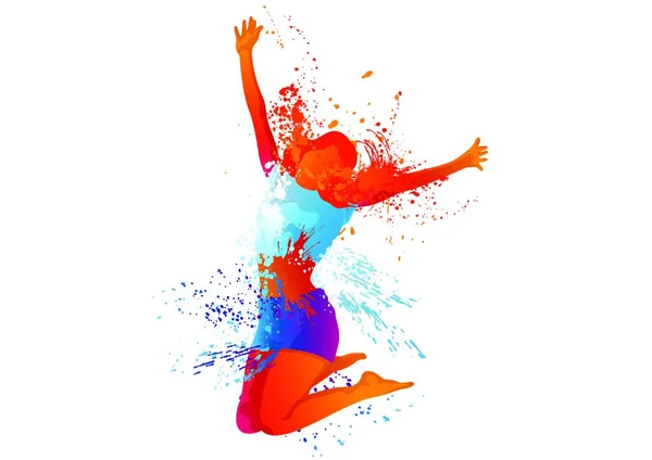 Chica Bailarina Con Manchas Colores Salpicaduras Fondo Blanco Ilustración Abstracta — Vector de stock