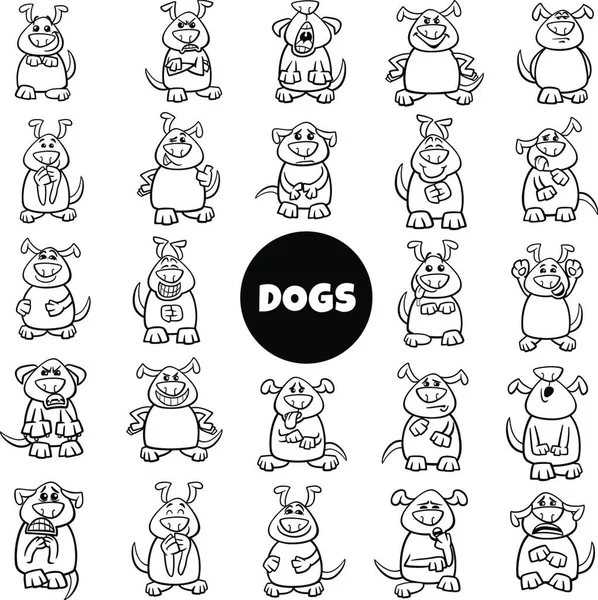 Ασπρόμαυρη Απεικόνιση Χαρακτήρες Σκυλιών Συναισθήματα Και Moods Big Set — Διανυσματικό Αρχείο