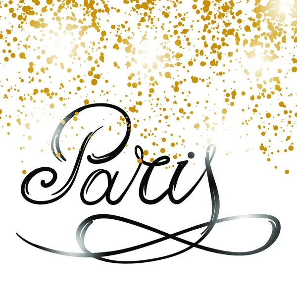 Lettering Paris Testo Con Confetti Oro Firma Badge Icona Banner — Vettoriale Stock