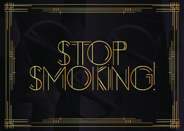 Art Deco Pare Fumar Texto Cartão Decorativo Sinal Com Letras — Vetor de Stock
