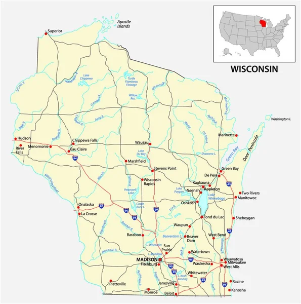 Roteiro Estado Americano Wisconsin —  Vetores de Stock