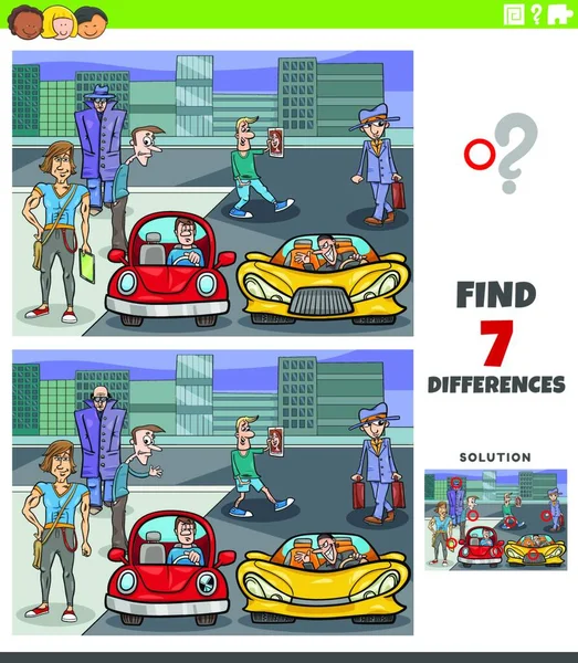 Cartoon Illustration Des Findens Von Unterschieden Zwischen Bildern Bildungsaufgabe Für — Stockvektor