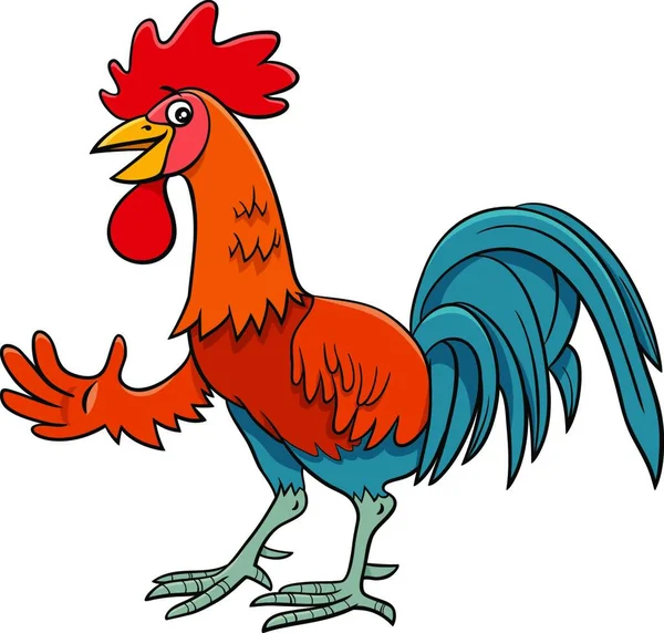 Cartoon Illustration Funny Rooster Farm Bird Animal Character — 스톡 벡터
