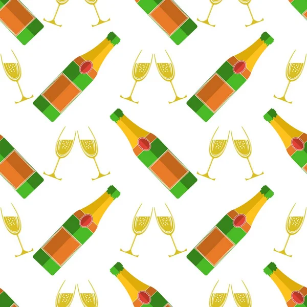 Champagne Bottle Seamless Pattern Happy New Year Lets Celebrate Cheers — Stock Vector