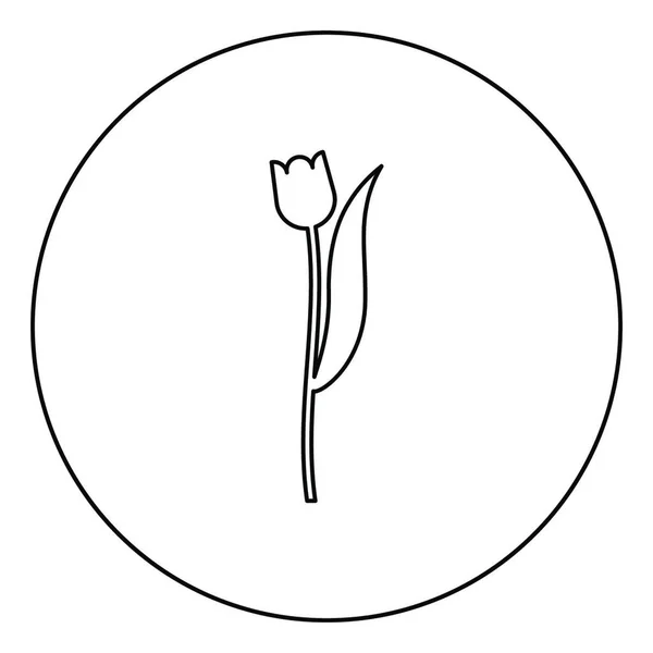 Λουλούδι Τουλίπα Φυτό Σιλουέτα Εικονίδιο Κύκλο Γύρο Περίγραμμα Μαύρο Χρώμα — Διανυσματικό Αρχείο
